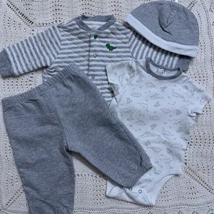 Little Me Baby Boys Dino Jacket, Bodysuit, Hat, and Pants Set